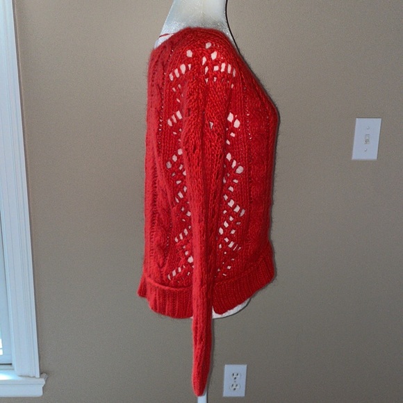 Free People Red Open Knit Sweater, Size Small - Picture 7 of 13